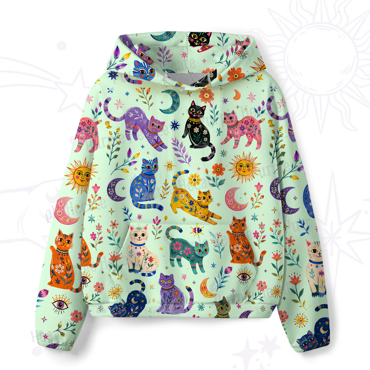 Purplehecate Rainbow Magic Cats All-Over Print Hoodie