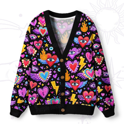Purplehecate Mystic Heart Eye Wings Ugly Cardigan Sweaters