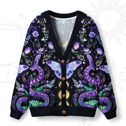 Purplehecate Moon Moth Witchery Ugly Cardigan Sweaters