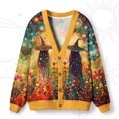 Purplehecate Starlit Flower Field Twin Witches Ugly Cardigan Sweaters