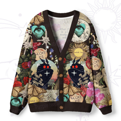 Purplehecate Cryptid Mothman Vintage Collage Ugly Cardigan Sweaters