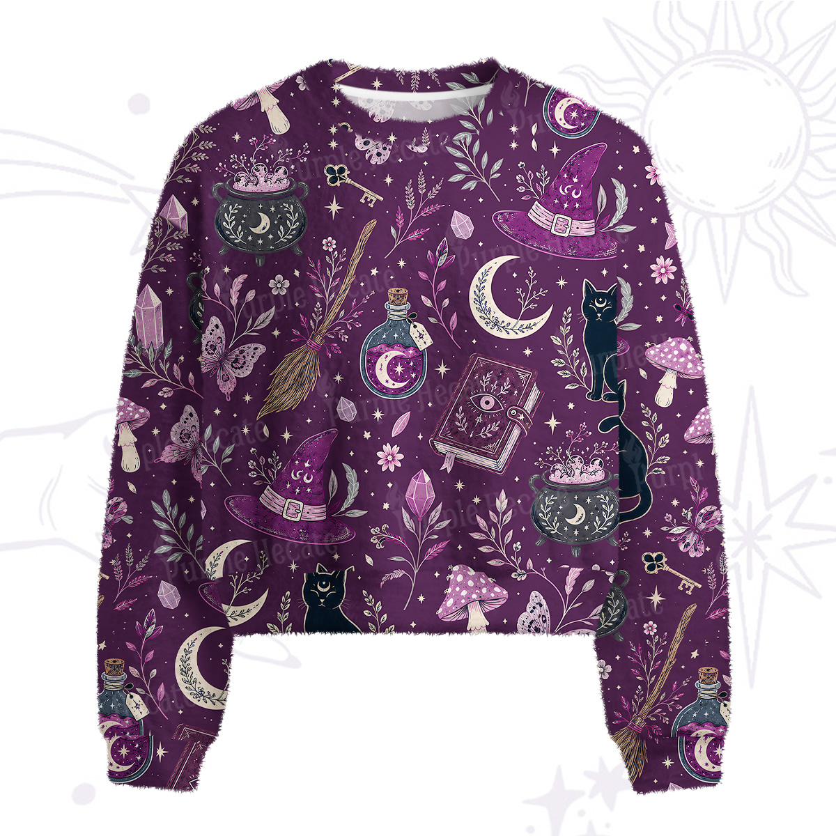 Purplehecate Witchcraft Spellbook Fuzzy Crewneck Sweater