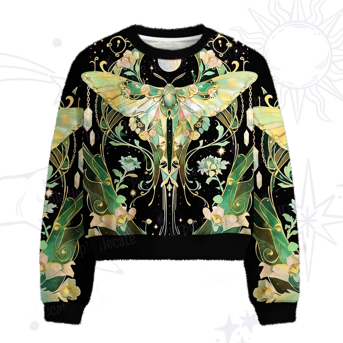 Purplehecate Moon Moth Rave Fuzzy Crewneck Sweater
