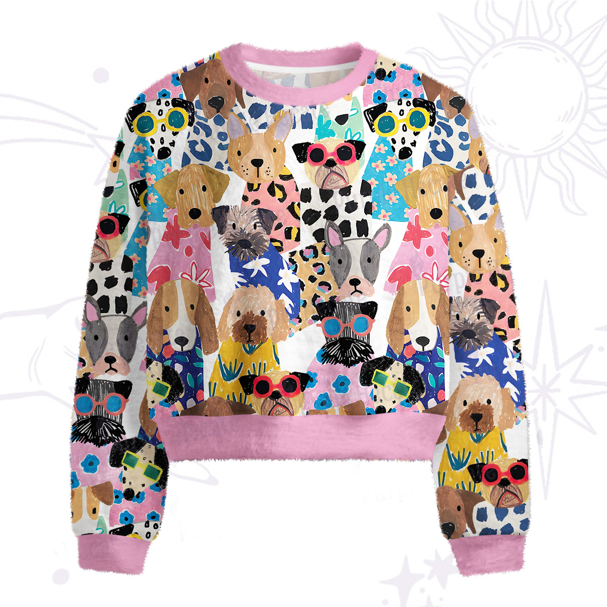 Purplehecate Puppy Parade Fuzzy Crewneck Sweater