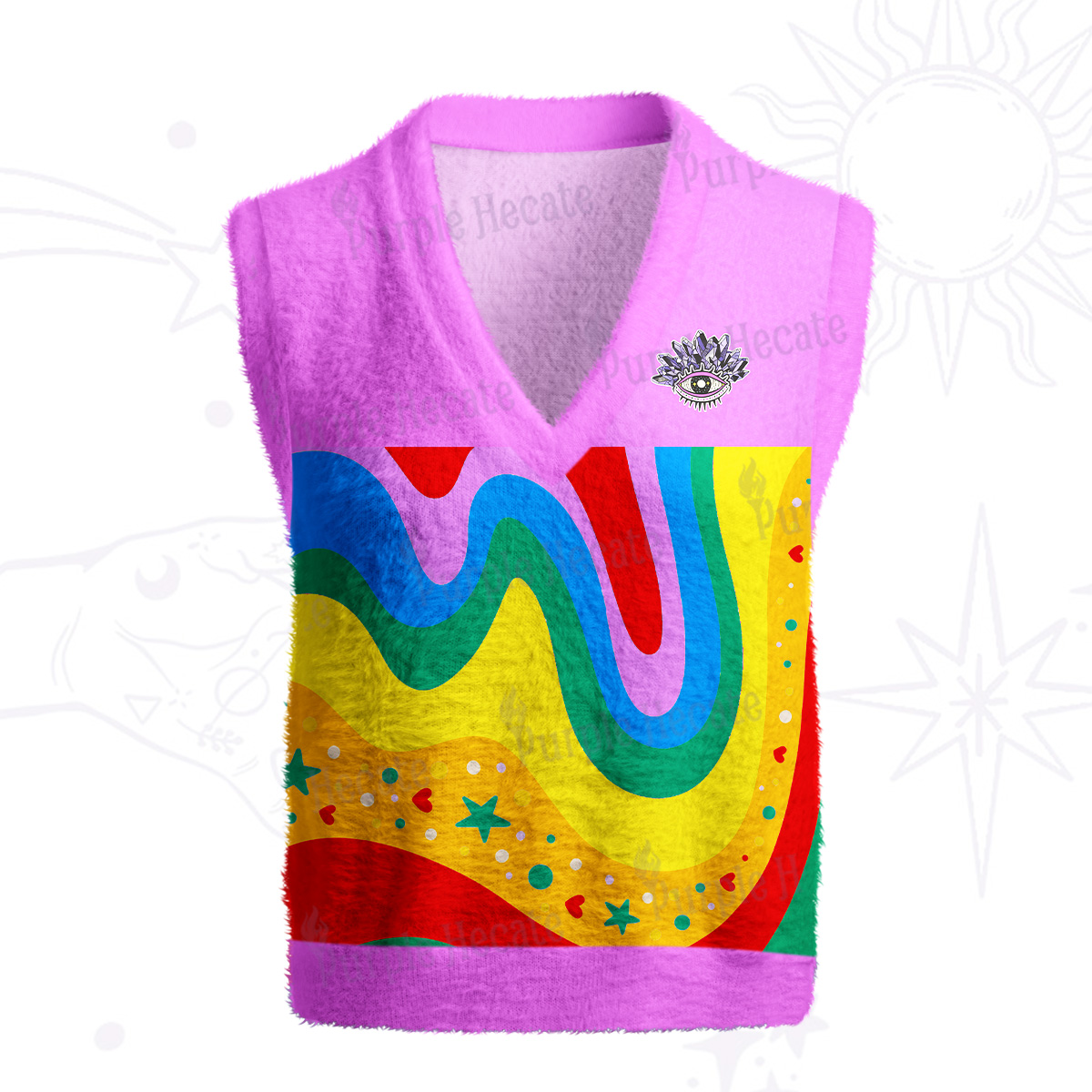 Purplehecate Dreamy Rainbow Waves Ugly Sweater Vest