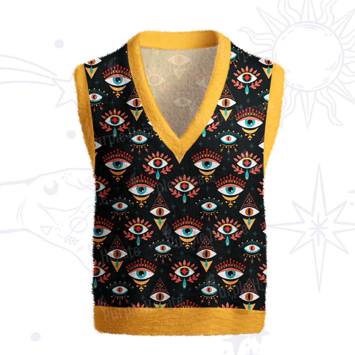 Purplehecate Evil Eye Pattern Ugly Sweater Vest