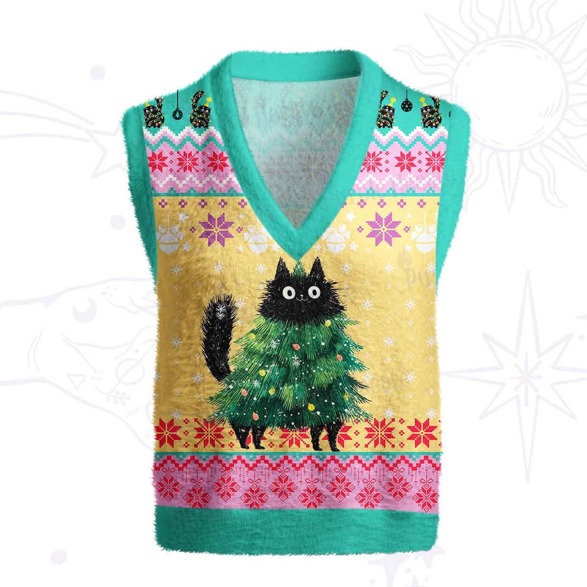 Purplehecate Funny Black Cat in Tree Ugly Sweater Vest