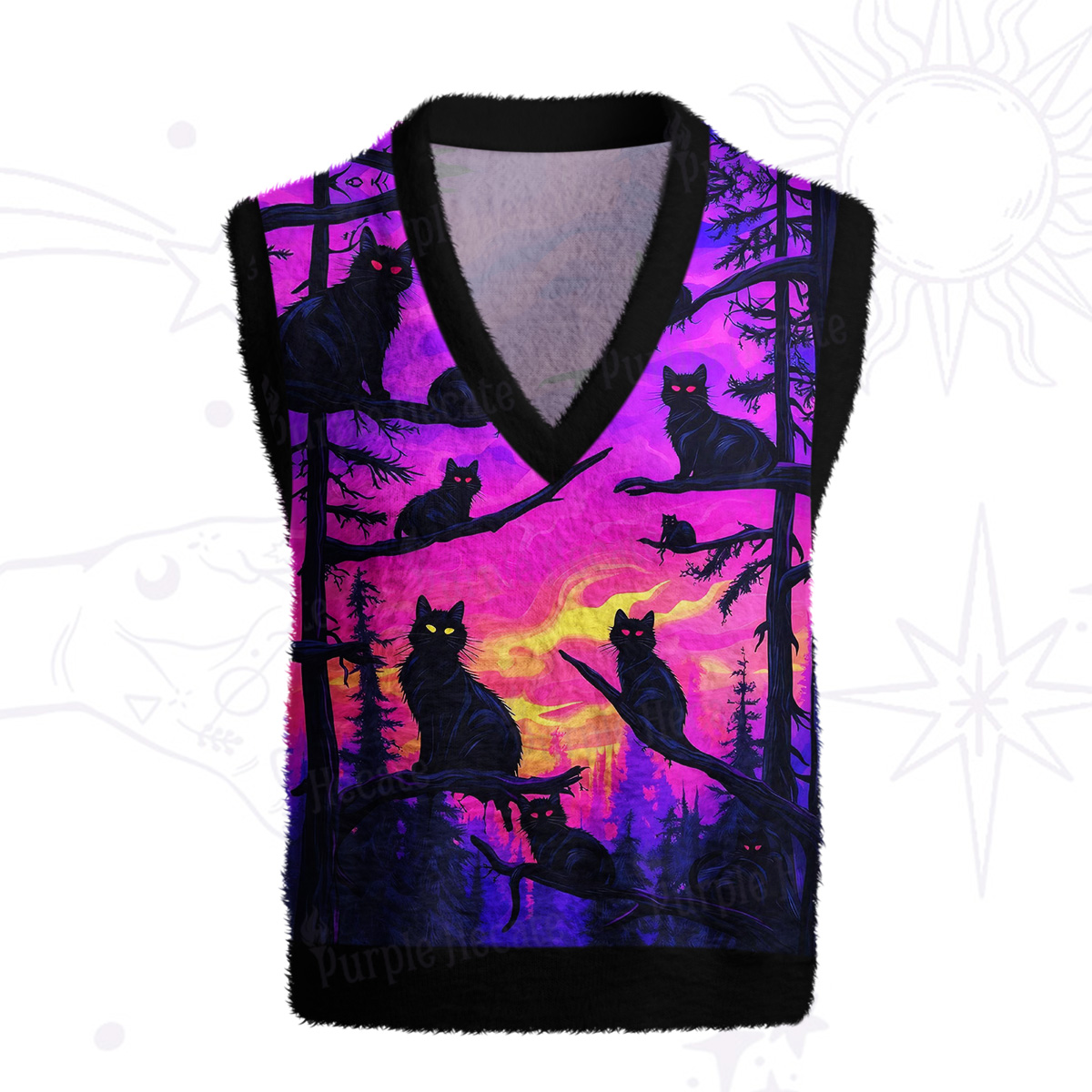 Purplehecate Twilight Forest Guardian Cat Ugly Sweater Vest