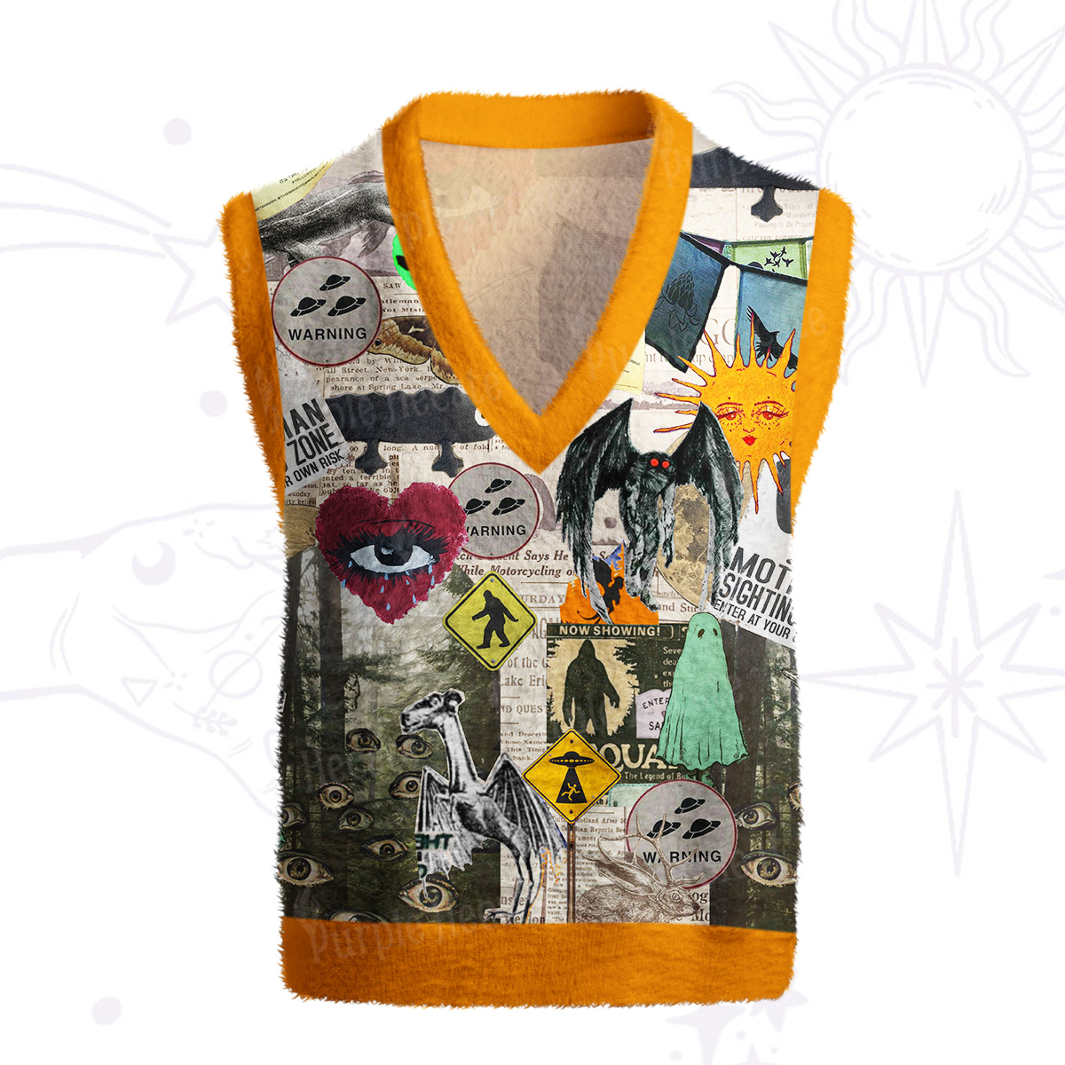 Purplehecate Cryptid Warning Collage Ugly Sweater Vest