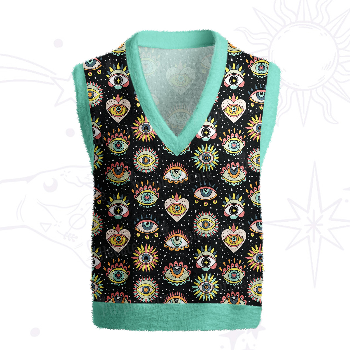 Purplehecate Mystical Evil Eye Pattern Ugly Sweater Vest