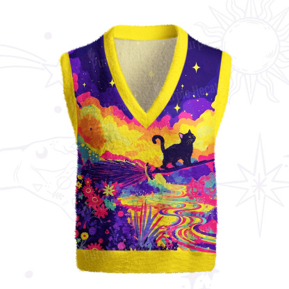 Purplehecate Midnight Cosmic Cat Fantasy Ugly Sweater Vest
