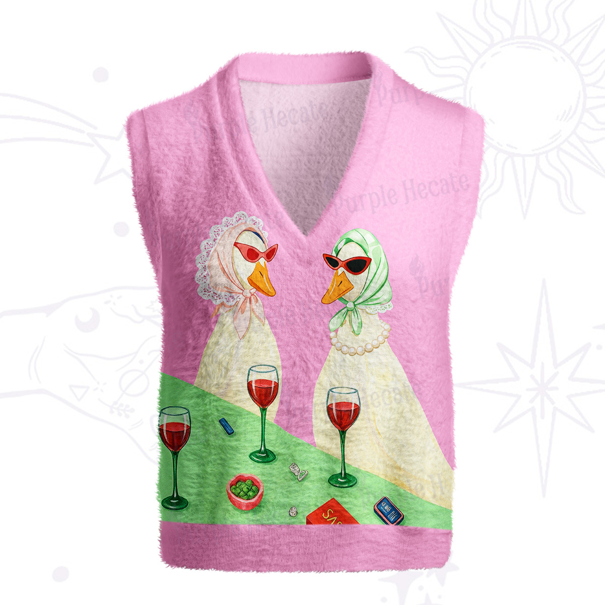 Purplehecate Tipsy Goose Wine Party Ugly Sweater Vest