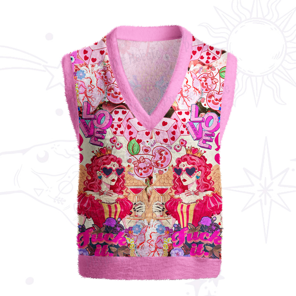 Purplehecate Queen of Hearts Angel Graphic Ugly Sweater Vest
