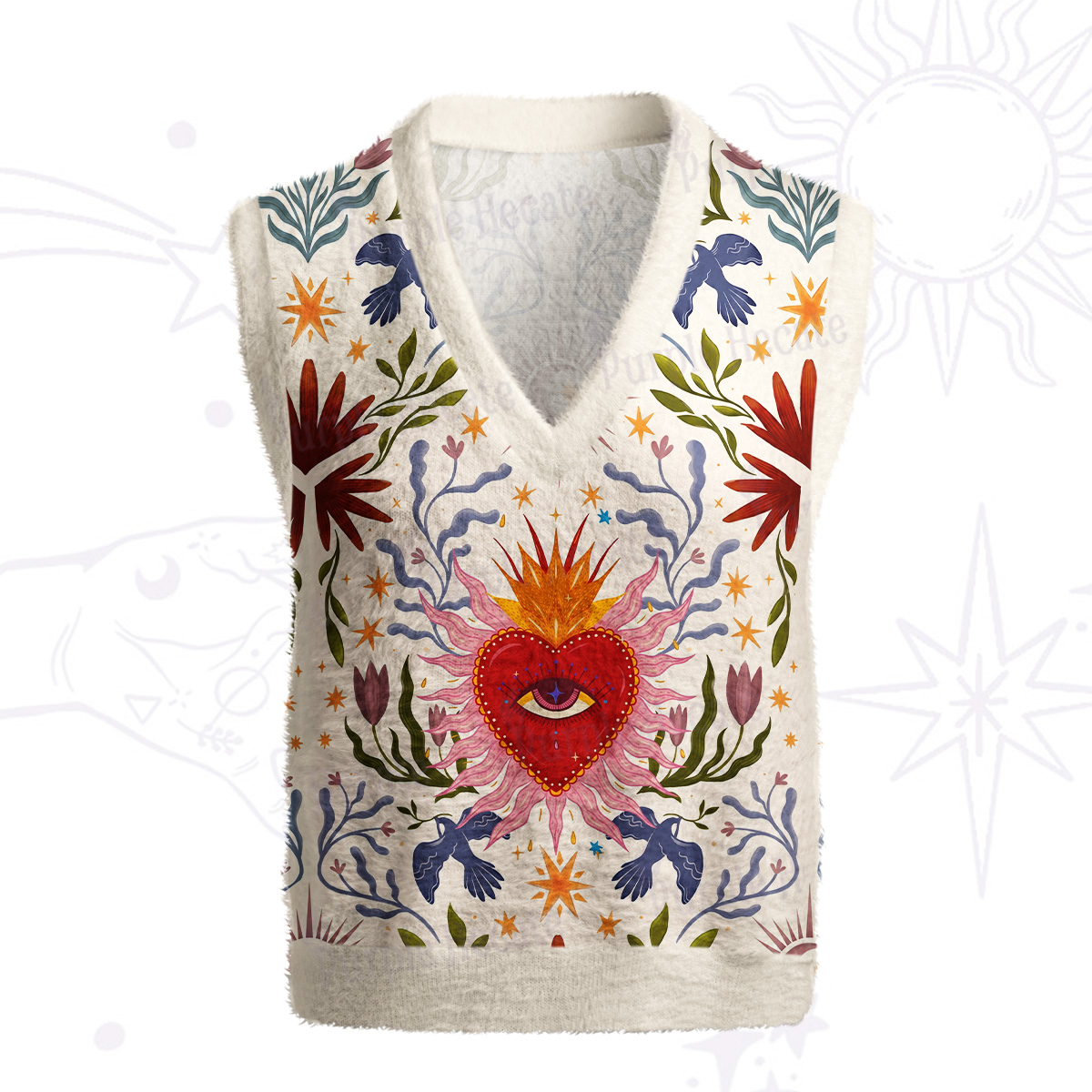 Purplehecate Sacred Flame Heart Ugly Sweater Vest
