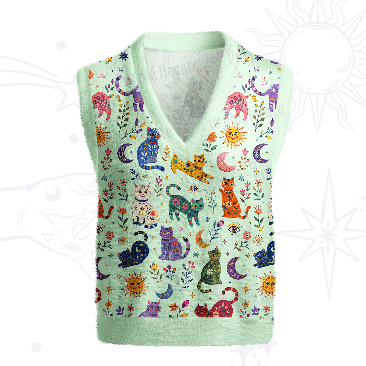 Purplehecate Rainbow Magic Cats Ugly Sweater Vest