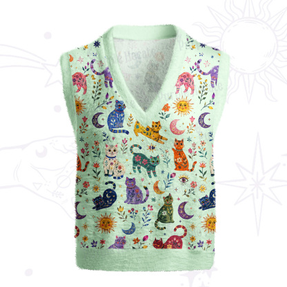 Purplehecate Rainbow Magic Cats Ugly Sweater Vest