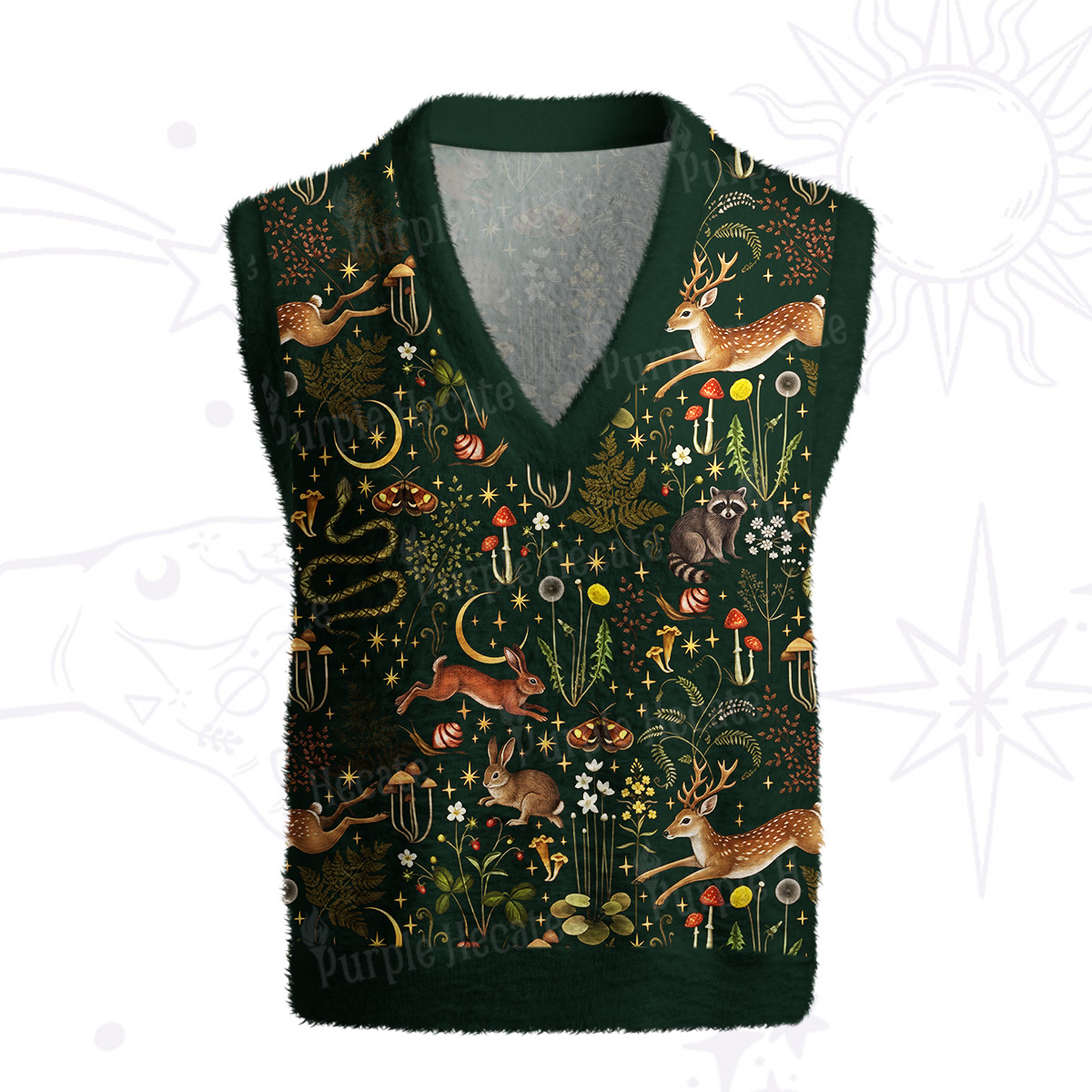 Purplehecate Enchanted Forest Animals Ugly Sweater Vest