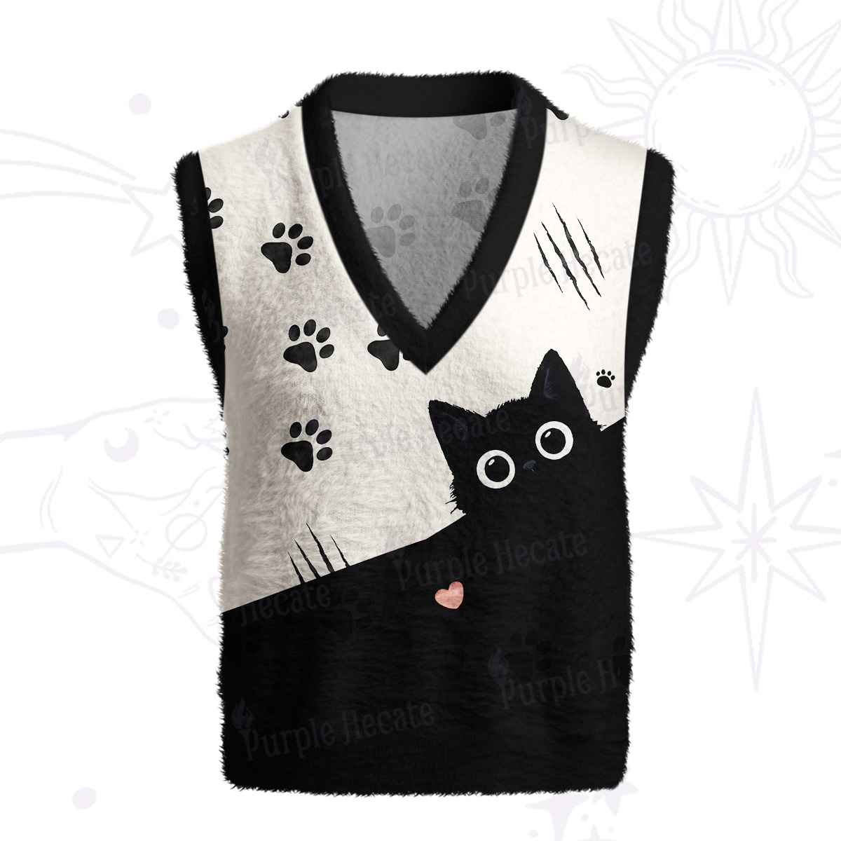 Purplehecate Peekaboo Black Cat Paw Ugly Sweater Vest