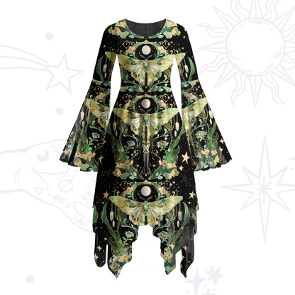 Purplehecate Moon Moth Rave Bell Sleeve Dress