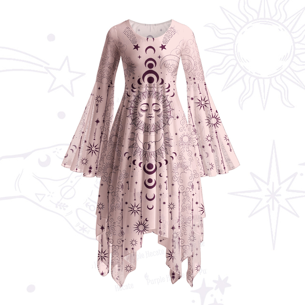 Purplehecate Lunar Eclipse Bell Sleeve Dress