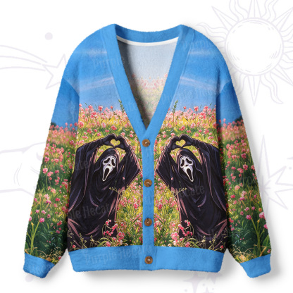 Purplehecate Flower Field Ghost Face Heart Hands Ugly Cardigan Sweaters