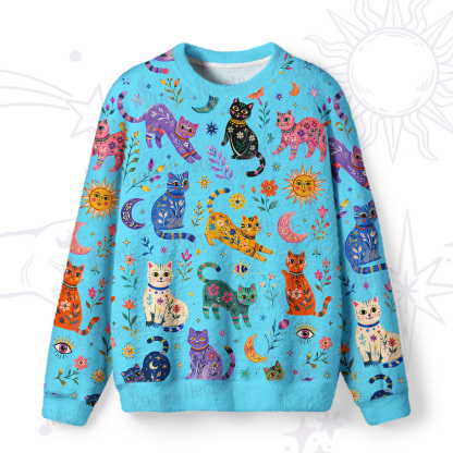 Purplehecate Rainbow Magic Cats Fuzzy Ugly Sweatshirt