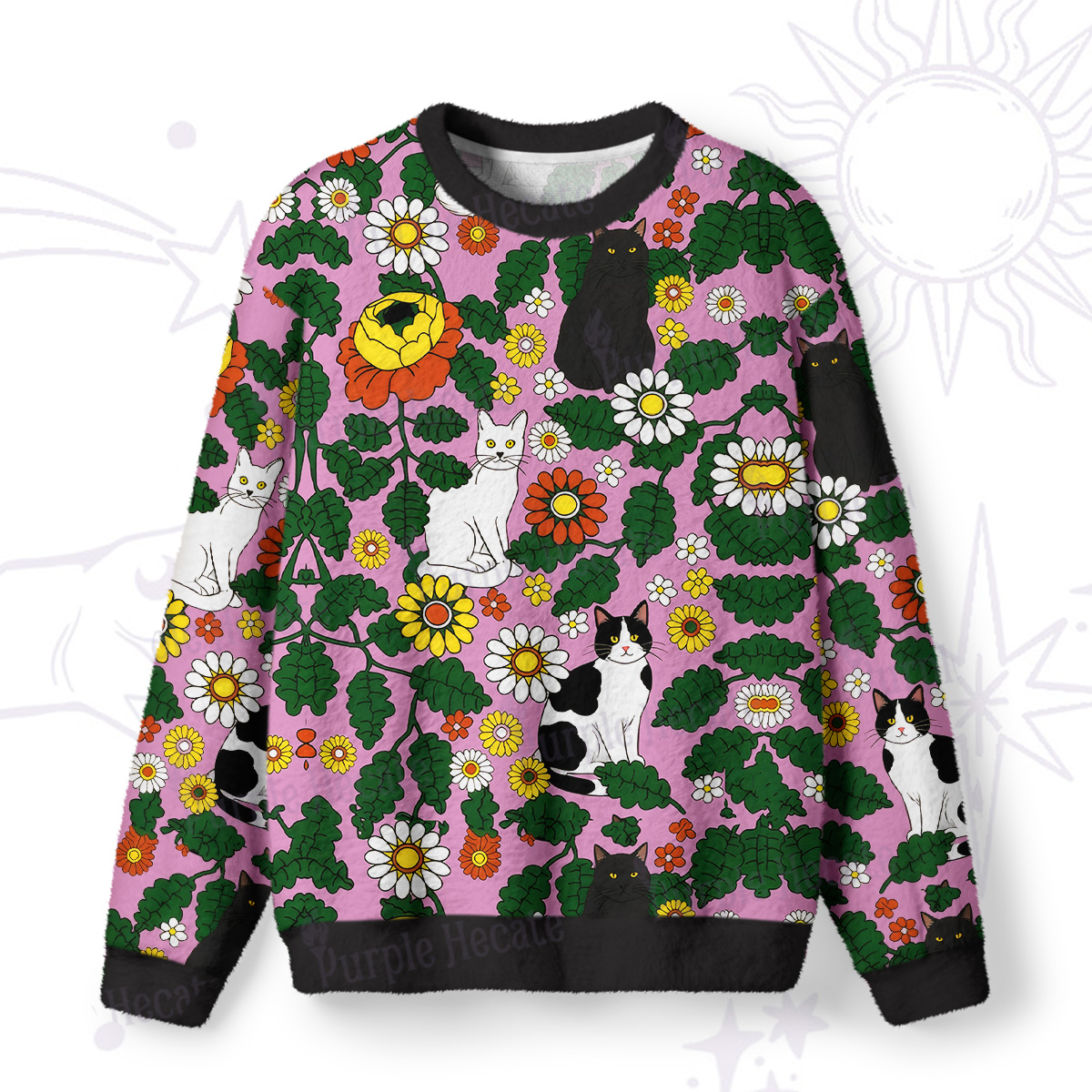 Purplehecate Daisy Cat  Garden Fuzzy Ugly Sweatshirt