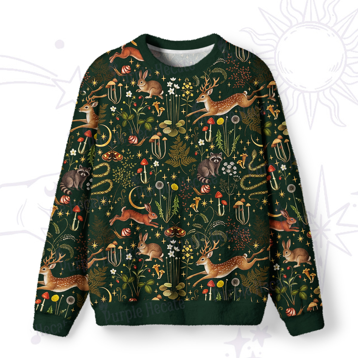 Purplehecate Enchanted Forest Animals Fuzzy Ugly Sweatshirt