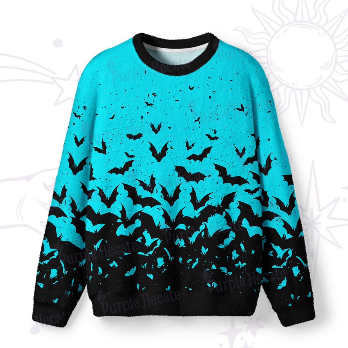 Purplehecate Midnight Bat Swarm Fuzzy Ugly Sweatshirt