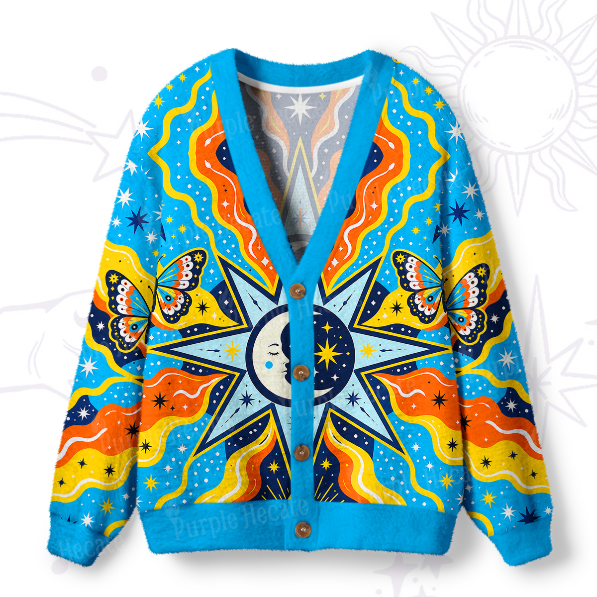 Purplehecate Mystic Solar Compass Ugly Cardigan Sweaters