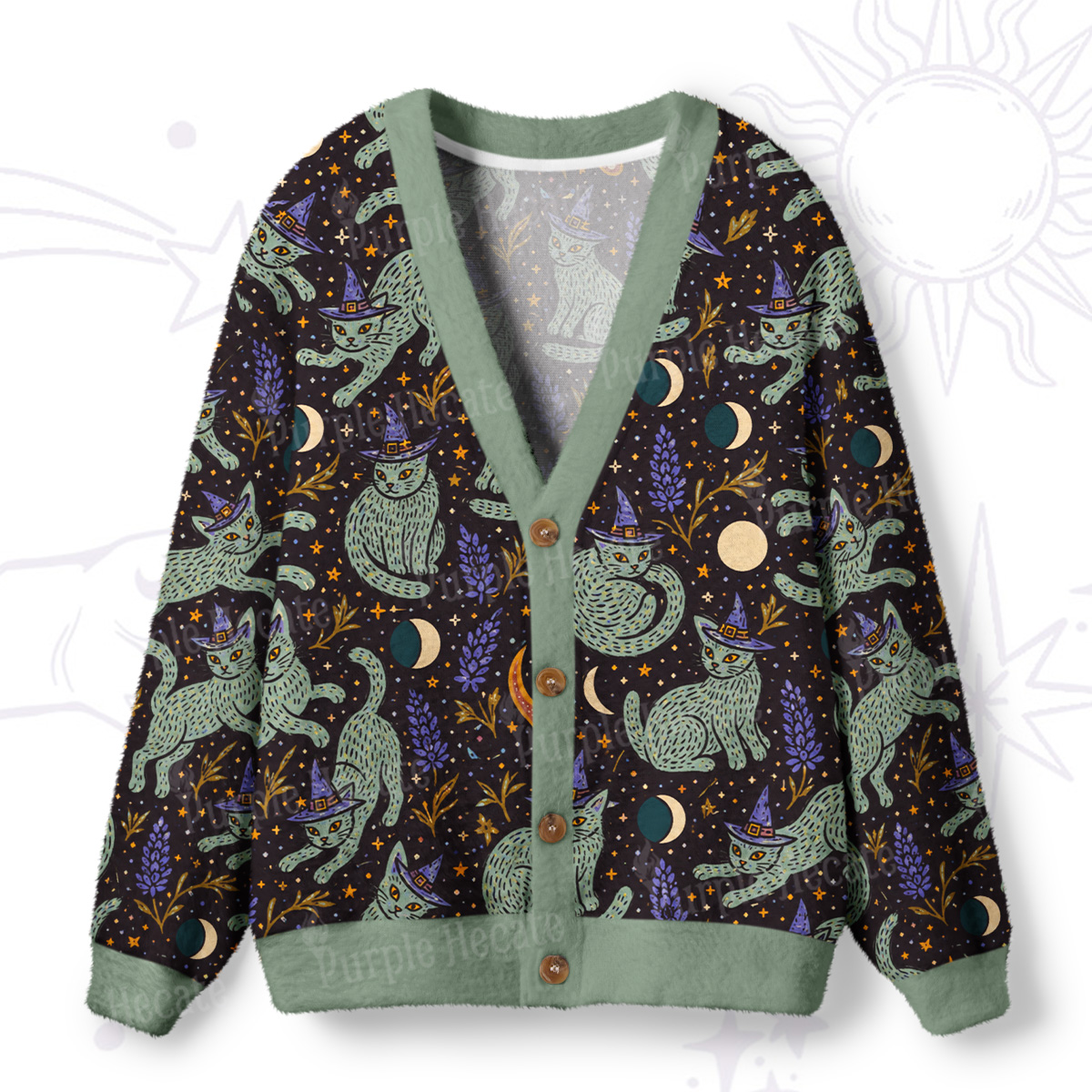 Purplehecate Witchy Black Cat Ugly Cardigan Sweaters