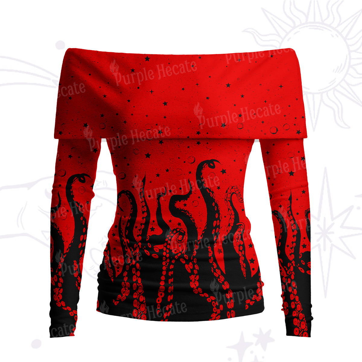 Purplehecate Tentacles of the Deep Off Shoulder Long Sleeve Knit Top