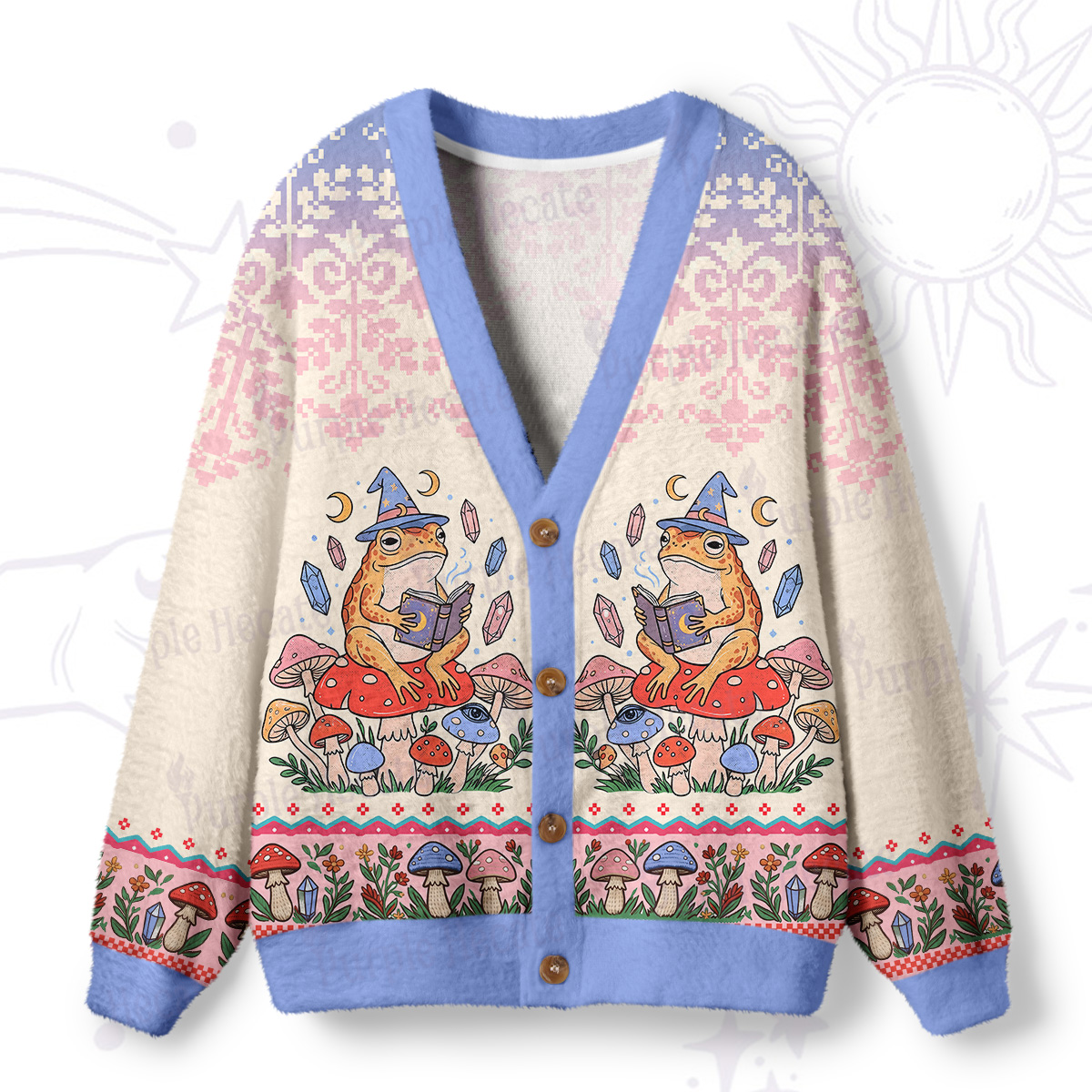 Purplehecate Let Me Be Weird in Peace Frog Ugly Cardigan Sweaters