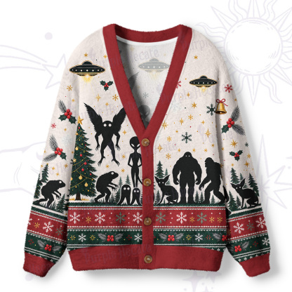 Purplehecate Alien Cryptid Encounter Ugly Cardigan Sweaters