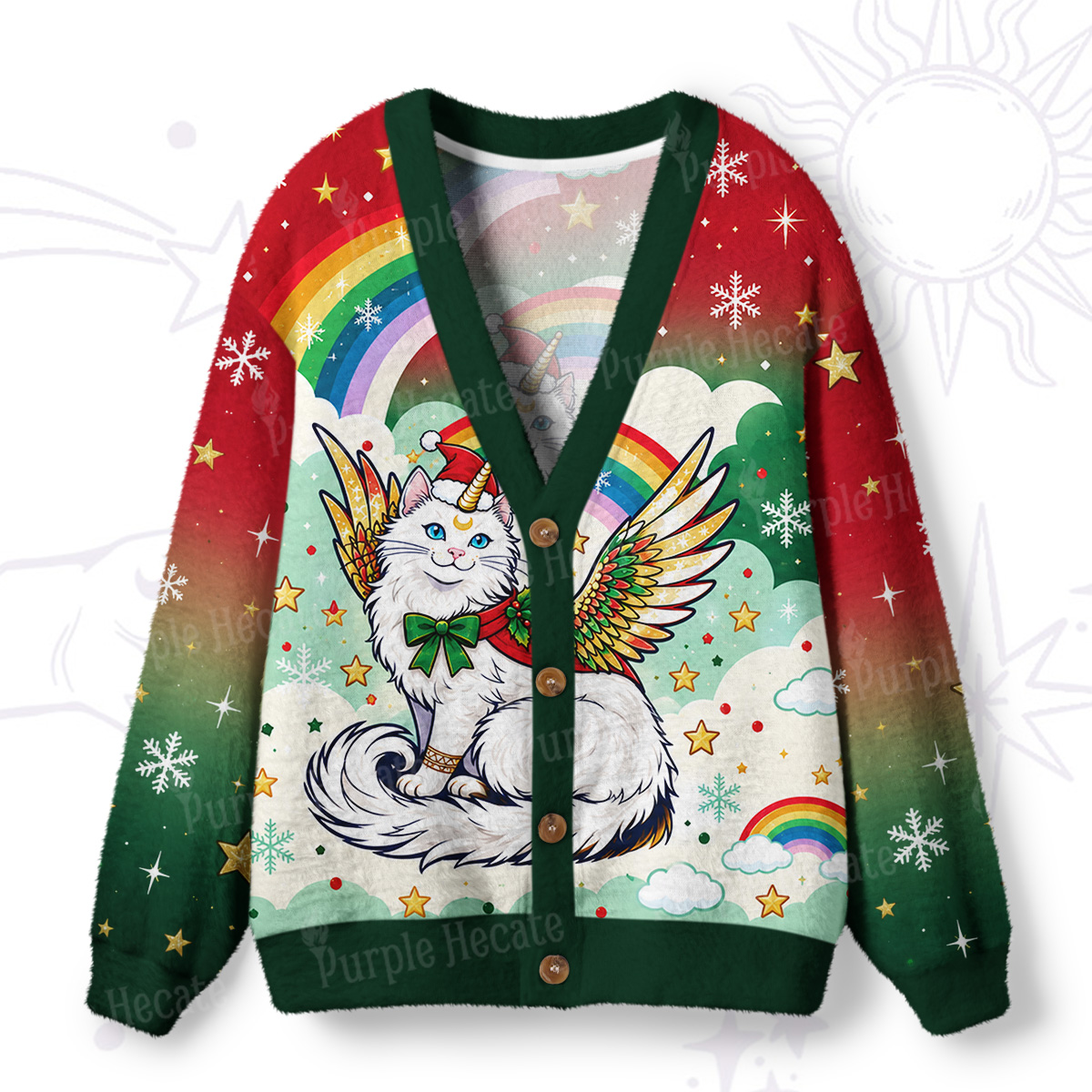 Purplehecate Fluffin Meowgical Christmas Ugly Cardigan Sweaters