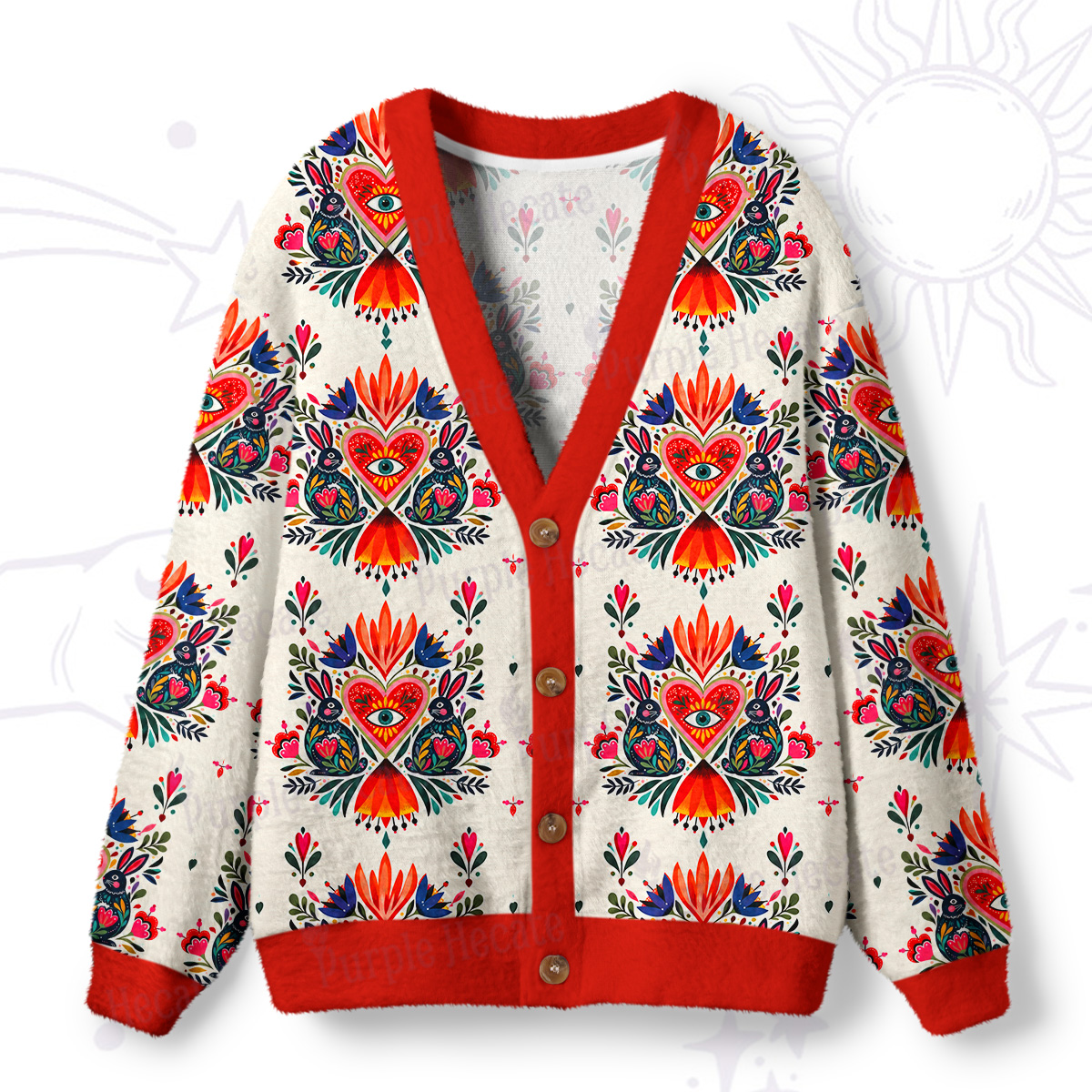 Purplehecate  Nordic Folk Art Symmetric Rabbit Ugly Cardigan Sweaters