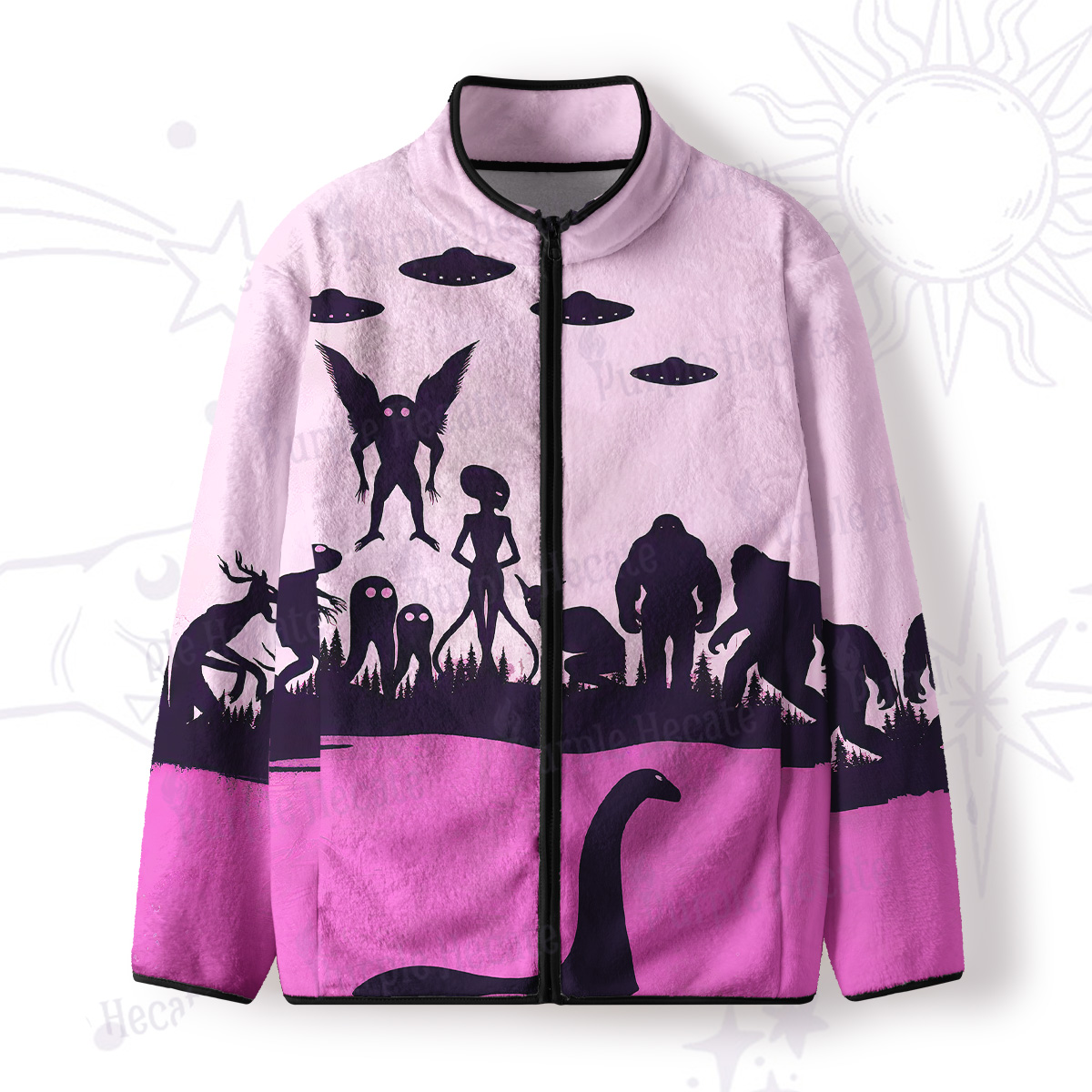 Purplehecate Alien Lake Monster Encounter Full Zip Fleece Jacket