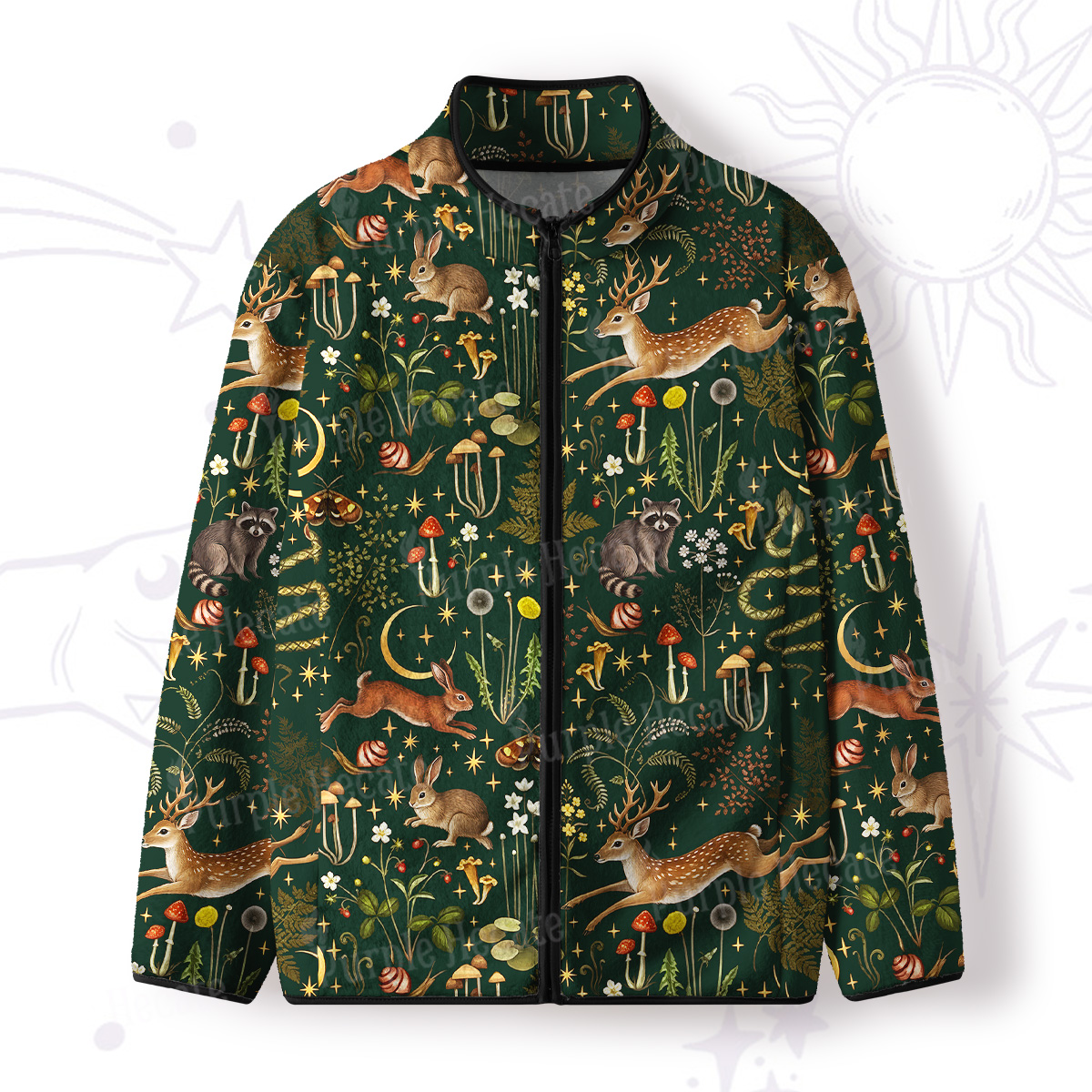 Purplehecate Enchanted Forest Animals Full Zip Fleece Jacket