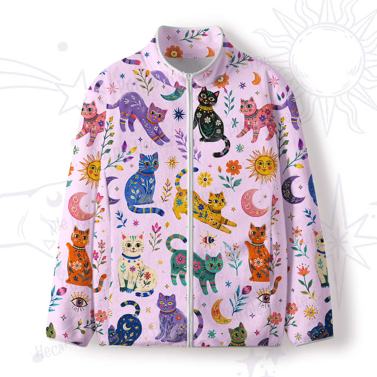 Purplehecate Rainbow Magic Cats Full Zip Fleece Jacket
