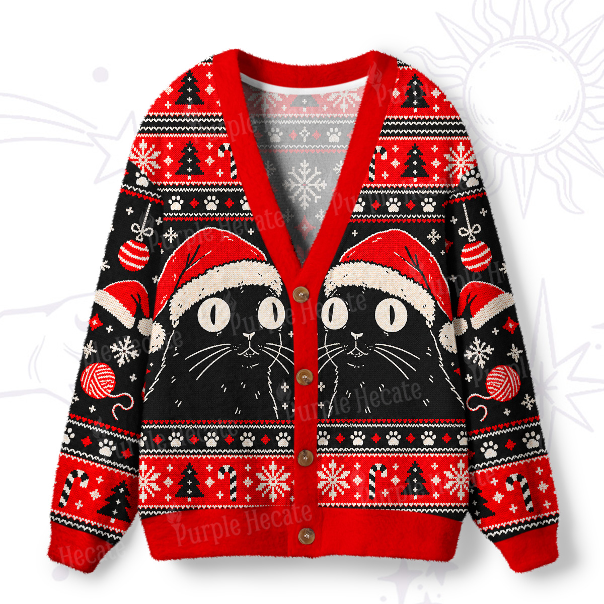 Purplehecate Fair Isle Meowry Christmas Ugly Cardigan Sweaters