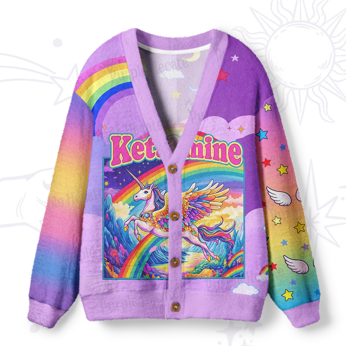 Purplehecate Ketamine Rainbow Unicorn Ugly Cardigan Sweaters