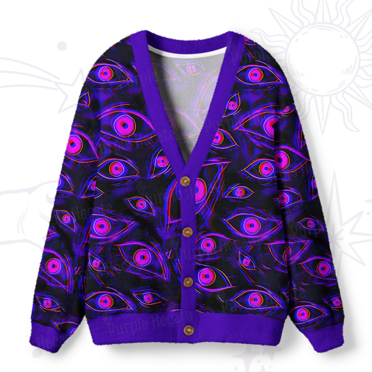 Purplehecate Psychedelic Eyes Ugly Cardigan Sweaters