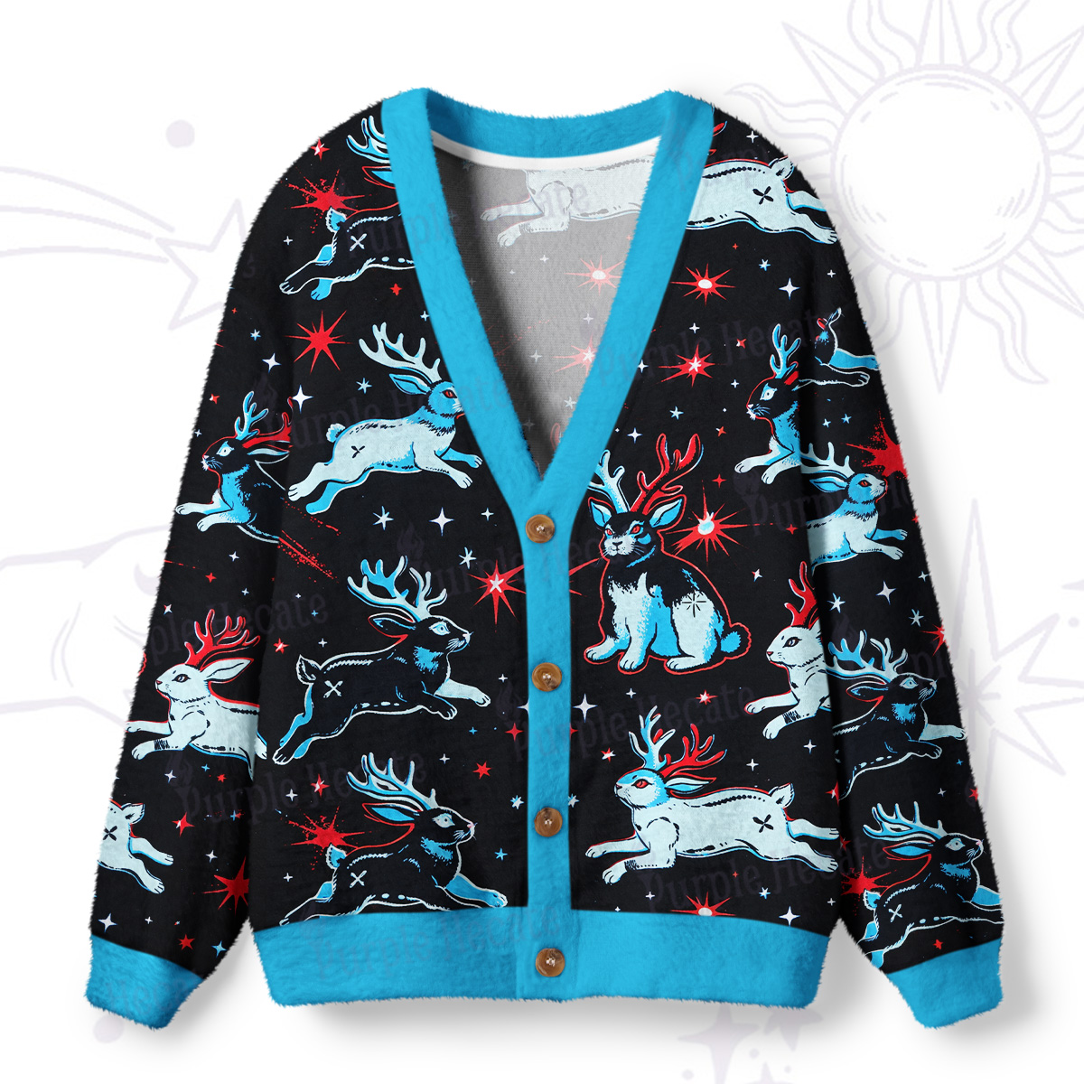 Purplehecate Mystical Jackalope Ugly Cardigan Sweaters