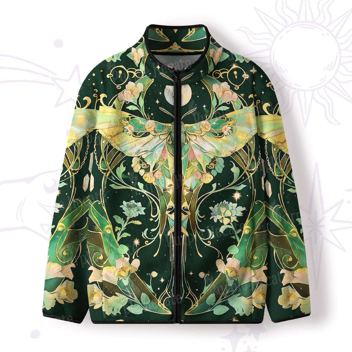 Purplehecate Moon Moth Rave Full Zip Fleece Jacket