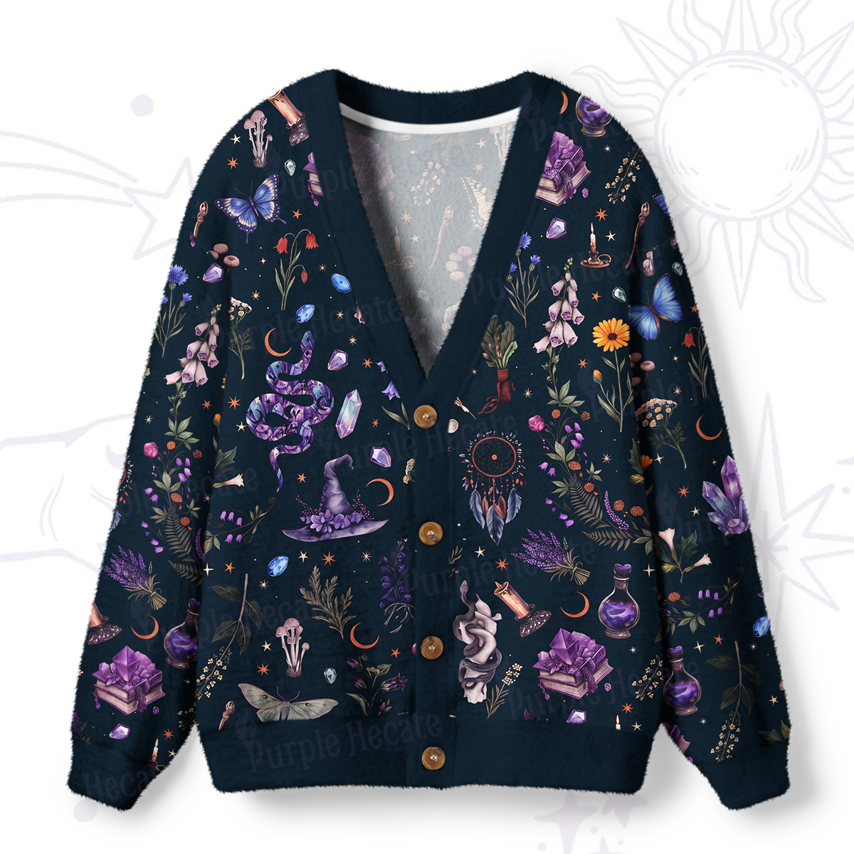 Purplehecate Witchcraft Herbarium Magic Ugly Cardigan Sweaters