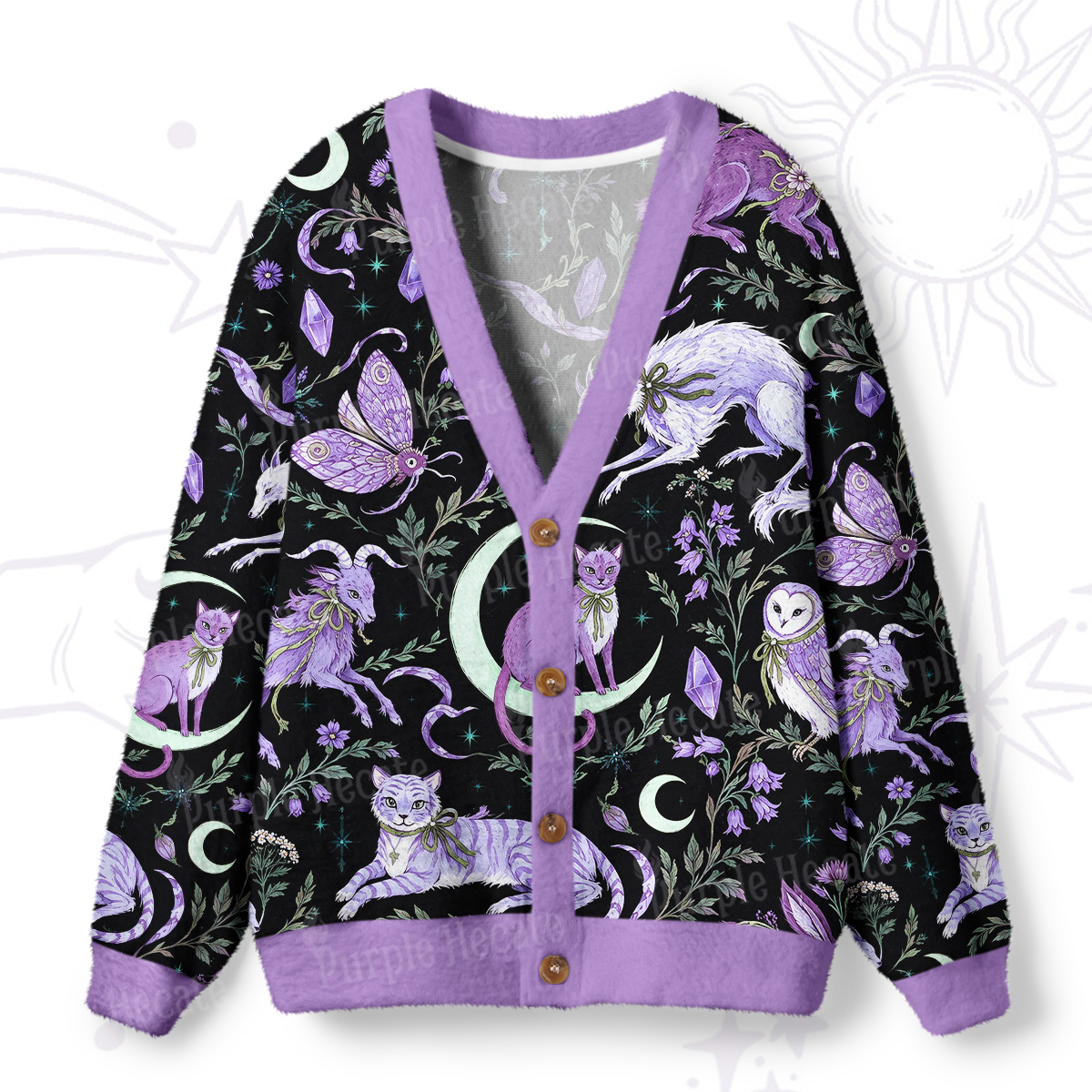 Purplehecate Mystical Forest Creatures Ugly Cardigan Sweaters