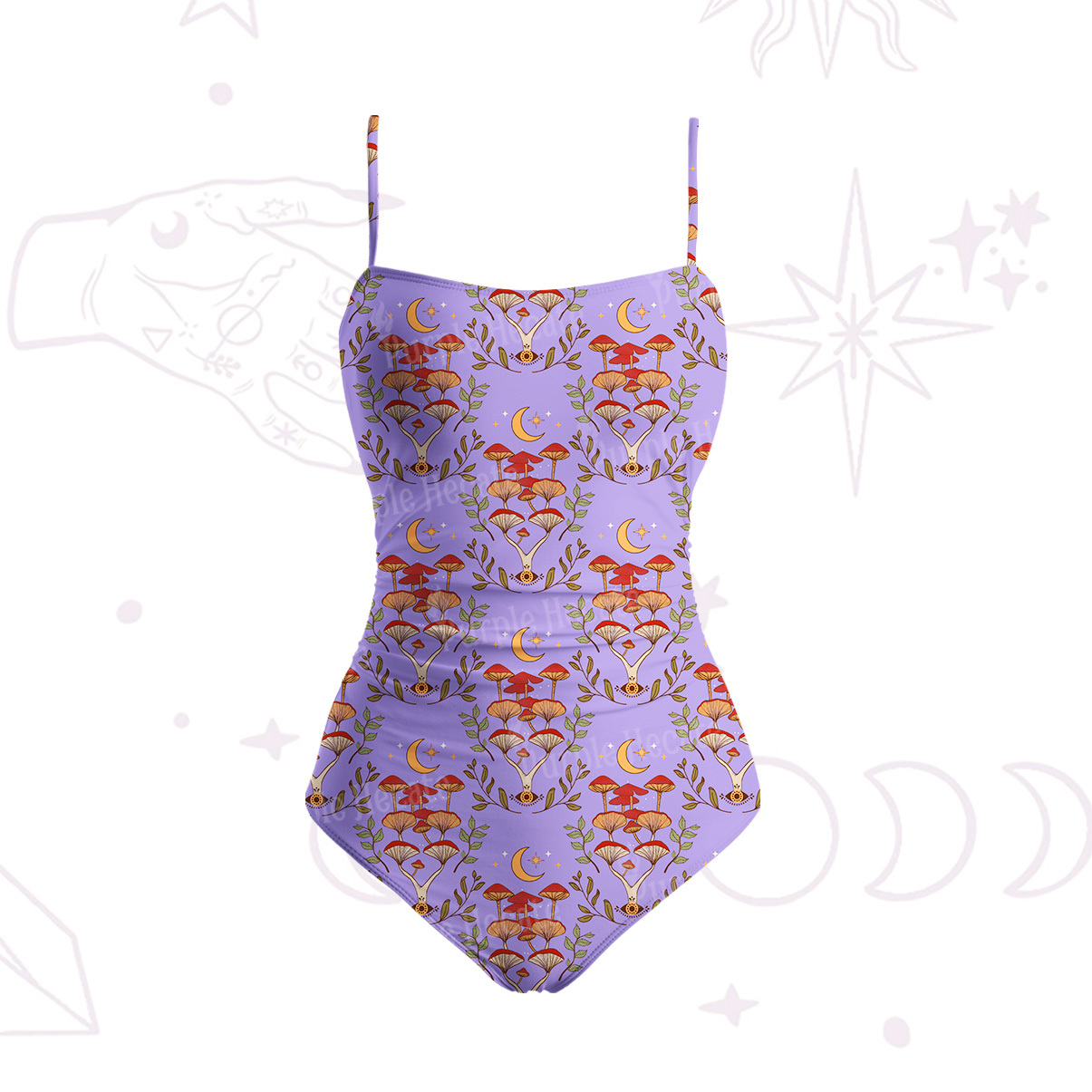 Purplehecate Psychedelic Mushrooms Slim-Strap Swimsuit