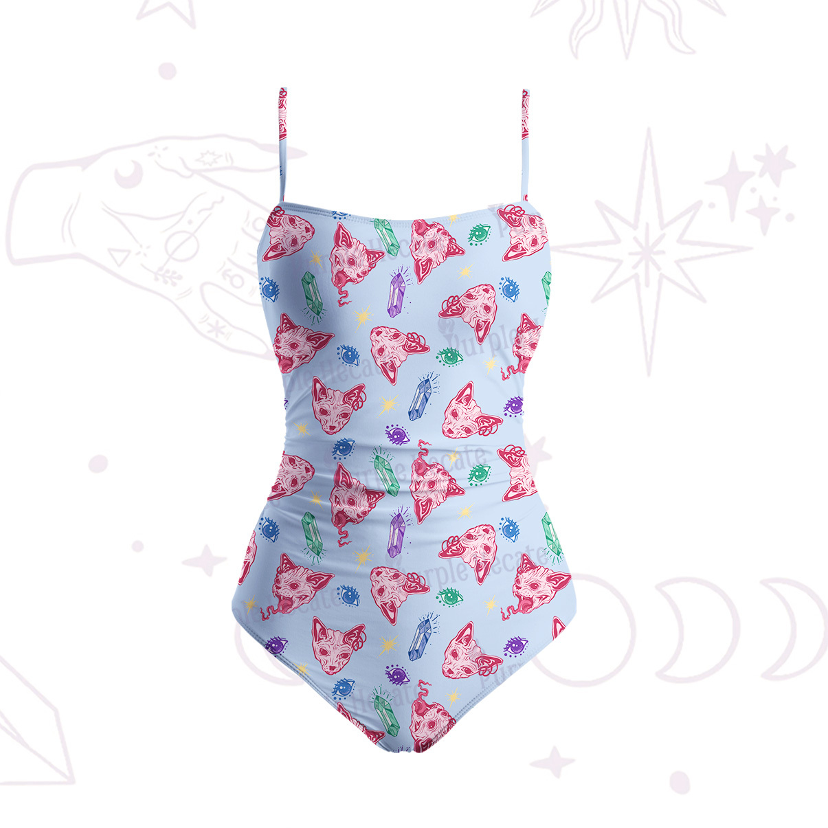 Purplehecate Crystal Cat Skull Slim-Strap Swimsuit