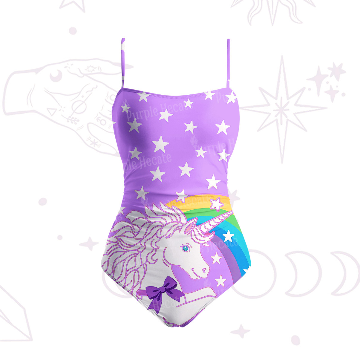 Purplehecate Mystic Horned Horse Slim-Strap Swimsuit
