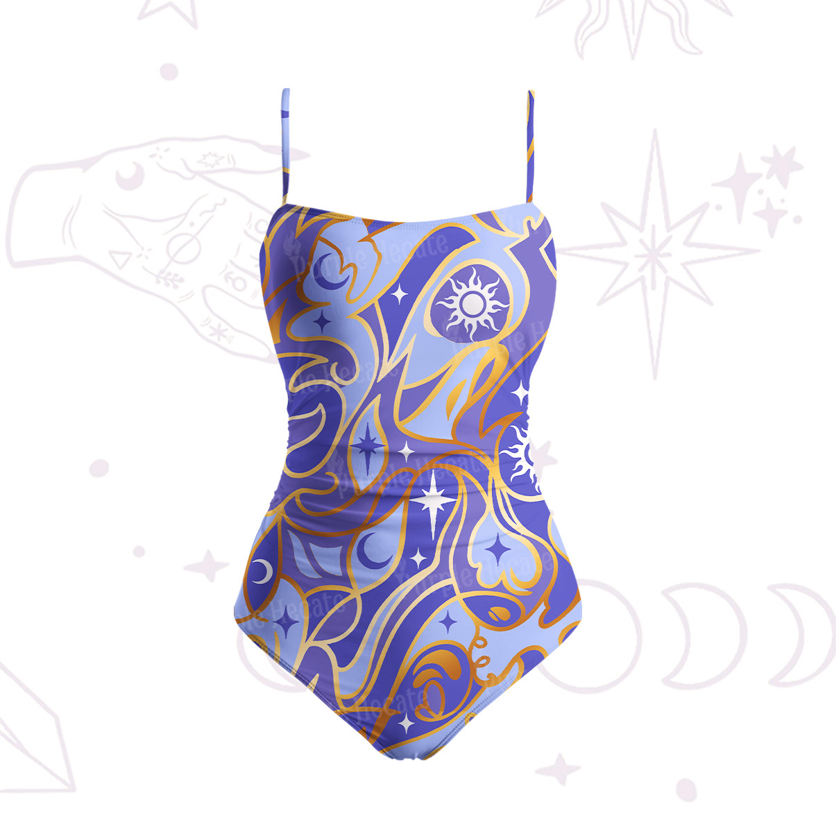 Purplehecate Divination Night Print Slim-Strap Swimsuit